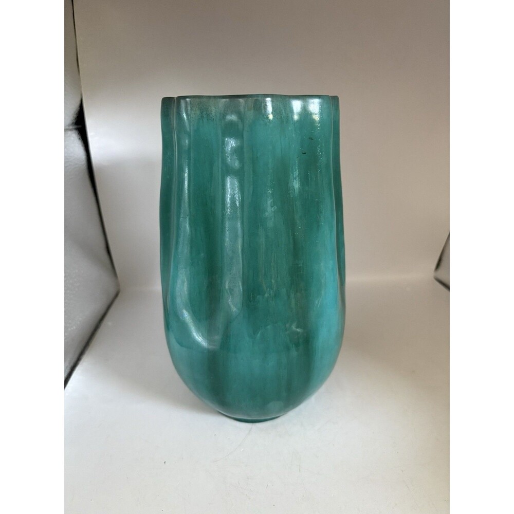 Vintage Marcello Fantoni Italy Green Pottery Vase Modern Mid-Century 9”